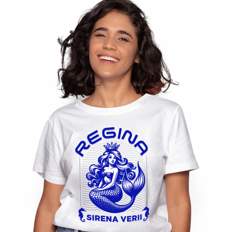 Tricou Femei, Barbati, Copii, Fata, Baiat, Unisex Personalizat Sirena de Mare cu Coroană și Păr Lung - Regină a Mării pentru Cadouri Unice