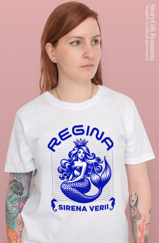 Tricou Femei, Barbati, Copii, Fata, Baiat, Unisex Personalizat Sirena de Mare cu Coroană și Păr Lung - Regină a Mării pentru Cadouri Unice [1]