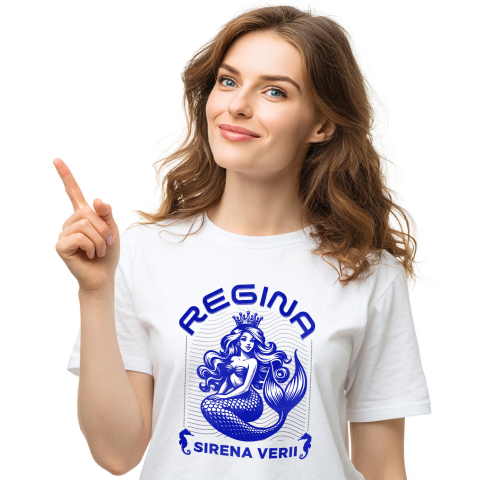 Basme Si Legende - Tricou Femei, Barbati, Copii, Fata, Baiat, Unisex Personalizat Sirena de Mare cu Coroană și Păr Lung - Regină a Mării pentru Cadouri Unice