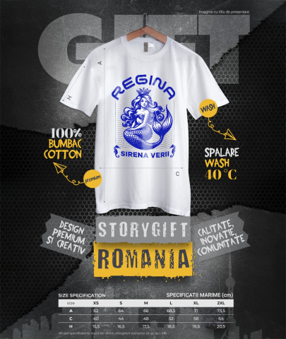 Tricou Femei, Barbati, Copii, Fata, Baiat, Unisex Personalizat Sirena de Mare cu Coroană și Păr Lung - Regină a Mării pentru Cadouri Unice [3]