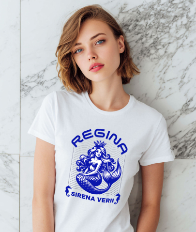 Tricou Femei, Barbati, Copii, Fata, Baiat, Unisex Personalizat Sirena de Mare cu Coroană și Păr Lung - Regină a Mării pentru Cadouri Unice [1]