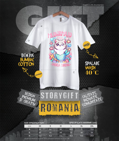 Tricou Femei, Barbati, Copii, Fata, Baiat, Unisex Personalizat Sirena Vesela Pisica Cu Coada Albastra – Cadou Personalizat Meowrmaid pentru Familie și Prieteni [3]