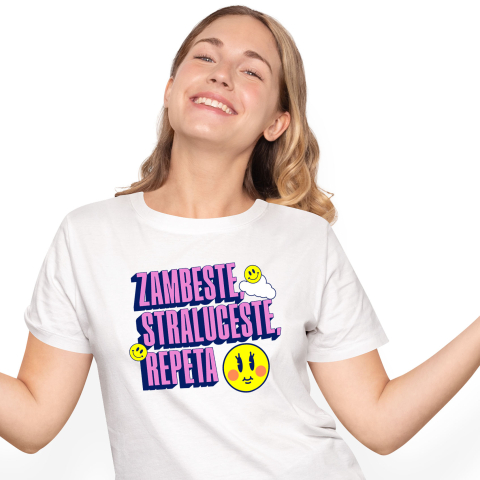 Citate - Tricou Femei, Barbati, Copii, Fata, Baiat, Unisex Personalizat Zâmbește, Strălucește, Repeta - Cadouri Personalizate cu Mesaj Amuzant și Energie Pozitivă
