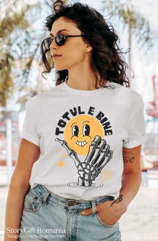 Tricou Femei, Barbati, Copii, Fata, Baiat, Unisex Personalizat Smiley Face Vesel și Mână Umană - Mesaj Incurajator „Totul E Bine” Cadou Motivațional [1]
