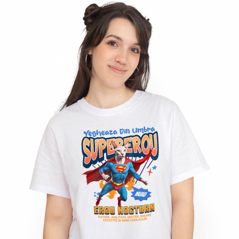 Tricouri - Tricou Femei, Barbati, Copii, Fata, Baiat, Unisex Personalizat Pisică Sphynx Supererou – Design Personalizat pentru Iubitorii de Animale și Familie