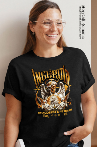 Tricou Femei, Barbati, Copii, Fata, Baiat, Unisex Personalizat Statuie Înger Cu Aripi și Trompete - Cadou Personalizat Dragoste | Valentine's Day [1]