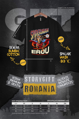 Tricou Femei, Barbati, Copii, Fata, Baiat, Unisex Personalizat Teckel (Dachshund) în Costum Spider-Man - Cadou Personalizat pentru Copii și Familie [3]