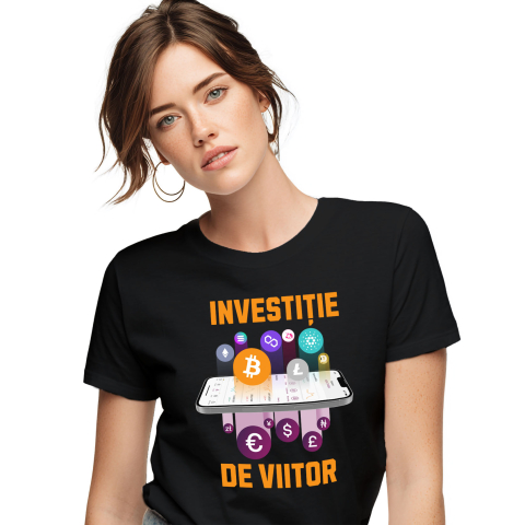 Tricou Femei, Barbati, Copii, Fata, Baiat, Unisex Personalizat Telefon cu Criptomonede Bitcoin – „Investiție de Viitor” – Cadou Personalizat pentru Familie, Tati, Copii, Prieteni