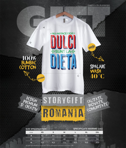 Tricou Femei, Barbati, Copii, Fata, Baiat, Unisex Personalizat „Nu-mi face ochi dulci, sunt la dietă!” - Mesaj Haios pentru Iubitorii de Dulciuri la Dietă [3]