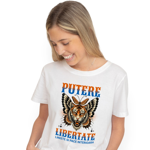 Animale - Tricou Femei, Barbati, Copii, Fata, Baiat, Unisex Personalizat Tigru Furios cu Colți și Aripi de Fluture - Putere și Libertate Motivatională pentru Cadouri Personalizate