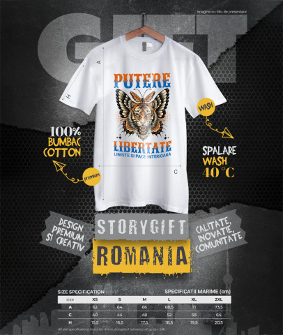 Tricou Femei, Barbati, Copii, Fata, Baiat, Unisex Personalizat Tigru Furios cu Colți și Aripi de Fluture - Putere și Libertate Motivatională pentru Cadouri Personalizate [3]