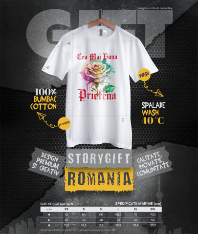 Tricou Femei, Barbati, Copii, Fata, Baiat, Unisex Personalizat Trandafir Colorat Arta Pictura Curgătoare pentru Cea Mai Bună Prietenă | Cadouri Personalizate pentru Familie și Prieteni [3]