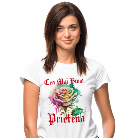 Flori - Tricou Femei, Barbati, Copii, Fata, Baiat, Unisex Personalizat Trandafir Colorat Arta Pictura Curgătoare pentru Cea Mai Bună Prietenă | Cadouri Personalizate pentru Familie și Prieteni