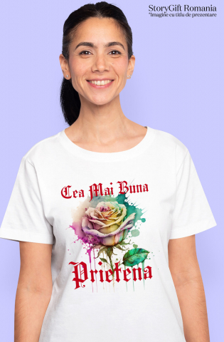 Tricou Femei, Barbati, Copii, Fata, Baiat, Unisex Personalizat Trandafir Colorat Arta Pictura Curgătoare pentru Cea Mai Bună Prietenă | Cadouri Personalizate pentru Familie și Prieteni [1]