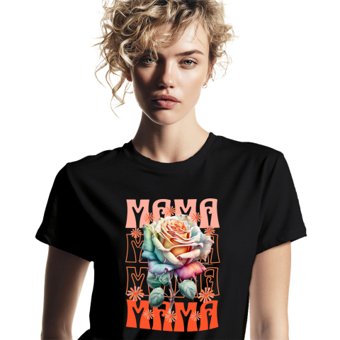 Tricou Femei, Barbati, Copii, Fata, Baiat, Unisex Personalizat Trandafir Multicolor cu Text „Mama, Femeie, Flori, Natura” | Cadouri Personalizate pentru Mama și Femei