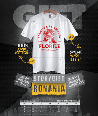 Tricou Femei, Barbati, Copii, Fata, Baiat, Unisex Personalizat Trandafir Roșu și Mesaj de Fericire | Cadou Romantic cu Flori Înflorite [3]