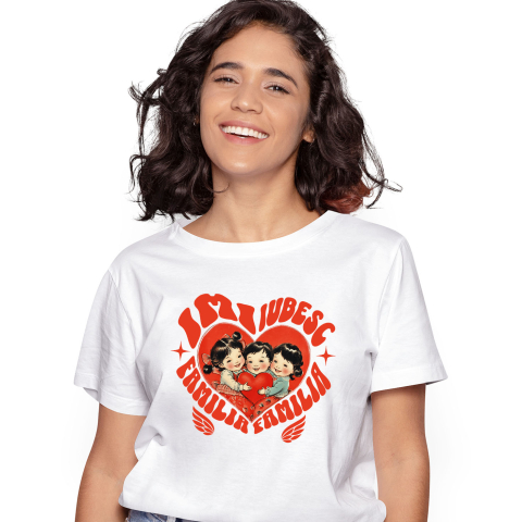 Familie - Tricou Femei, Barbati, Copii, Fata, Baiat, Unisex Personalizat Cadou Personalizat „Trei Copii Inima Dragoste” | Mesaje Iubitoare pentru Familia și Frați