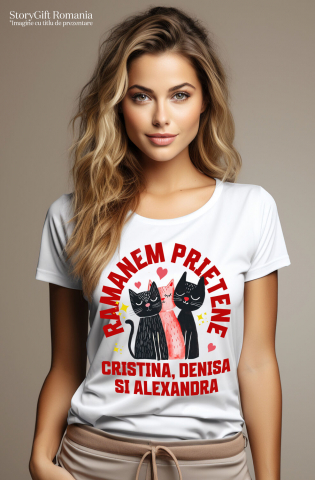 Tricou Femei, Barbati, Copii, Fata, Baiat, Unisex Personalizat Cadouri personalizate – Portret cu trei pisici pentru Cristina, Denisa și Alexandra [1]