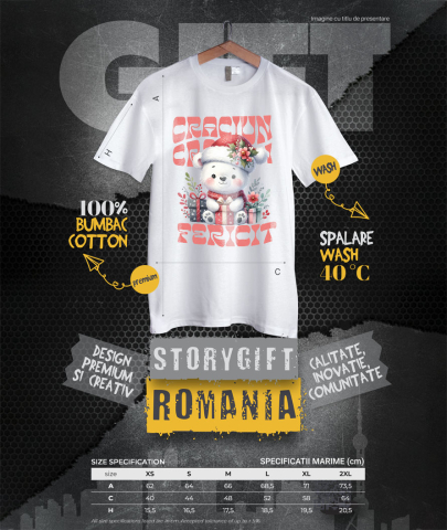 Tricou Femei, Barbati, Copii, Fata, Baiat, Unisex Personalizat Urs Alb cu Fular și Căciulă Moș Crăciun – Cadouri Colorate pentru un Crăciun Fericit [3]