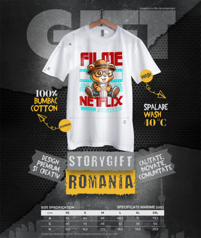 Tricou Femei, Barbati, Copii, Fata, Baiat, Unisex Personalizat Urs Brun cu Ochelari și Popcorn - Cadouri Personalizate pentru Copii și Familie, Cinema [3]