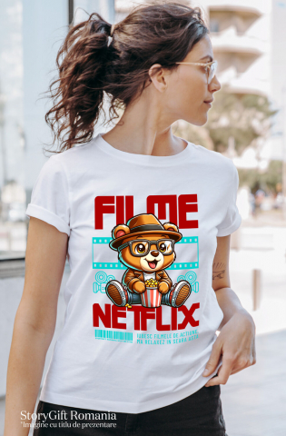 Tricou Femei, Barbati, Copii, Fata, Baiat, Unisex Personalizat Urs Brun cu Ochelari și Popcorn - Cadouri Personalizate pentru Copii și Familie, Cinema [1]