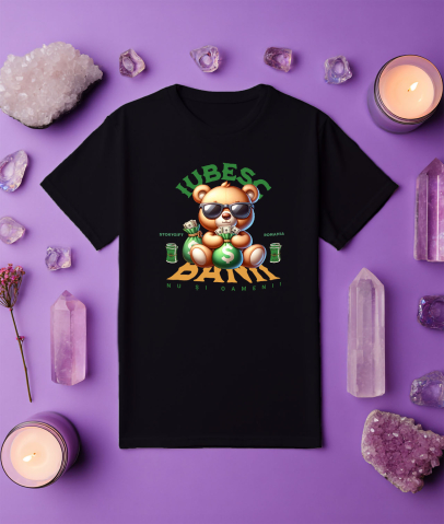 Tricou Femei, Barbati, Copii, Fata, Baiat, Unisex Personalizat Ursuleț de Plus Maro cu Sac de Bani și Bancnote Dolari – „Iubesc Banii Dar Nu Și Oamenii” – Cadou Personalizat pentru Familie, Tati, Copii, Prieteni [2]