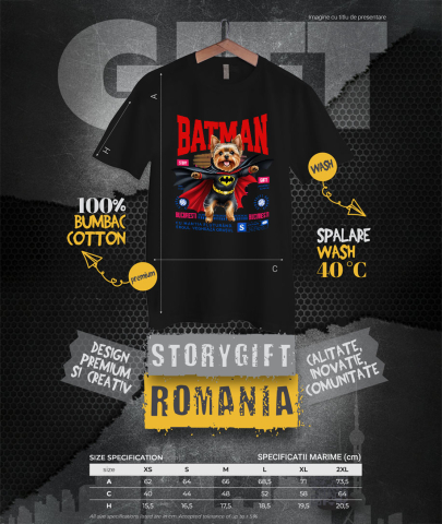 Tricou Femei, Barbati, Copii, Fata, Baiat, Unisex Personalizat Yorkshire Terrier În Costum de Batman – Câine Supererou pentru Copii și Iubitorii de Animale [3]