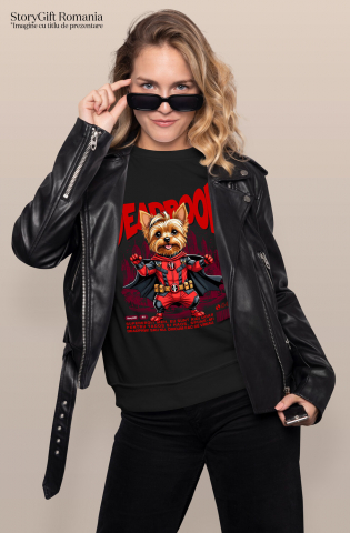 Tricou Femei, Barbati, Copii, Fata, Baiat, Unisex Personalizat Yorkshire Terrier în Costum Deadpool - Cadou Personalizat pentru Copii și Familie [1]