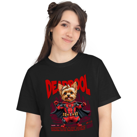 SuperEroi si Personaje TV - Tricou Femei, Barbati, Copii, Fata, Baiat, Unisex Personalizat Yorkshire Terrier în Costum Deadpool - Cadou Personalizat pentru Copii și Familie