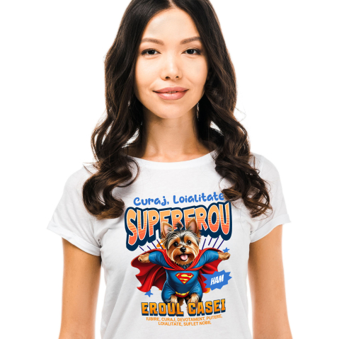SuperEroi si Personaje TV - Tricou Femei, Barbati, Copii, Fata, Baiat, Unisex Personalizat Yorkshire Terrier în Costum de Superman – Produse Personalizate pentru Familie și Copii