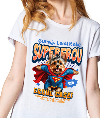 Tricou Femei, Barbati, Copii, Fata, Baiat, Unisex Personalizat Yorkshire Terrier în Costum de Superman – Produse Personalizate pentru Familie și Copii [1]