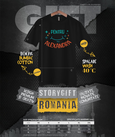 Tricou Femei, Barbati, Copii, Fata, Baiat, Unisex Personalizat "Zâmbet Larg cu Stele Strălucitoare pentru Alexandra – Cadou Personalizat cu Mesaj de Iubire și Apreciere" [3]