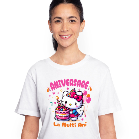 Aniversare - Tricou Femei cu Zi de Nastere Magica cu Hello Kitty 100% Bumbac, Alb, XS
