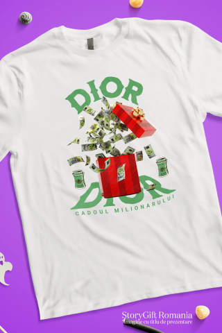 Tricou Femei _Dior_ - Cadoul Milionarului,  cu imprimeu pe Fata, 100% Bumbac, Alb, M [2]