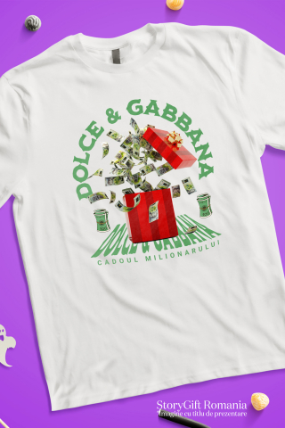 Tricou Femei _Dolce & Gabbana_ - Cadoul Milionarului,  cu imprimeu pe Fata, 100% Bumbac, Alb, XL [2]