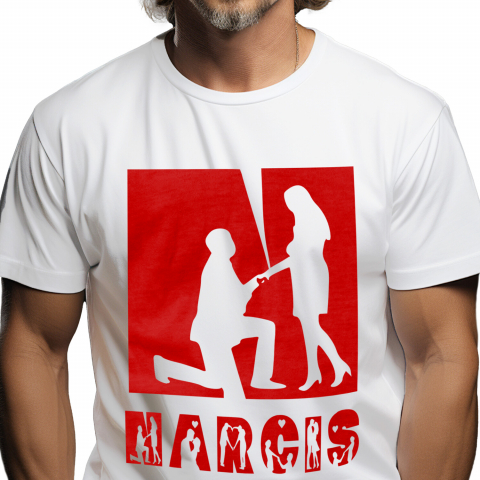 Cadouri Pentru Cupluri - Tricou Personalizat Barbati Pentru Cerere casatorie, Activitatii Romantice, Text Nume Personalizat, Valentine's day, Culoare Rosu, Alb, 100% Bumbac, Marime XS