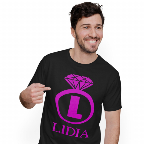 Cadouri Pentru Cupluri - Tricou Personalizat Barbati Pentru Cerere casatorie, Inel Cu Diamant, Nunta, Text Nume Personalizat, Valentine's day, Culoare Mov, Negru, 100% Bumbac, Marime L