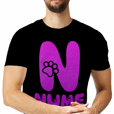 Tricouri Personalizate - Tricou Personalizat Barbati Pentru Iubitorii De Animale, Laubuta, Text Personalizat, Culoare Mov, Caine, Negru, 100% Bumbac, Marime L