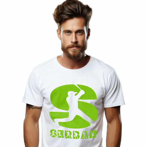 Cadouri Personalizate - Tricou Personalizat Barbati Pentru Iubitorii De Baseball, Minge, Silueta Sportiv, Text Nume Personalizat, Copii, Culoare Verde, Alb, 100% Bumbac, Marime XS