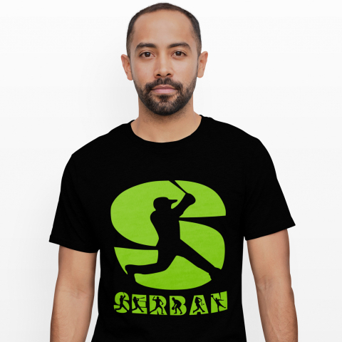 Tricouri Personalizate - Tricou Personalizat Barbati Pentru Iubitorii De Baseball, Minge, Silueta Sportiv, Text Nume Personalizat, Copii, Culoare Verde, Negru, 100% Bumbac, Marime XS