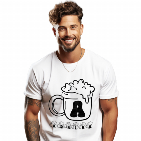 Tricouri Personalizate - Tricou Personalizat Barbati Pentru Iubitorii De Bere, Halba Plina, Text Nume Personalizat, Culoare Negru, Alb, 100% Bumbac, Marime M