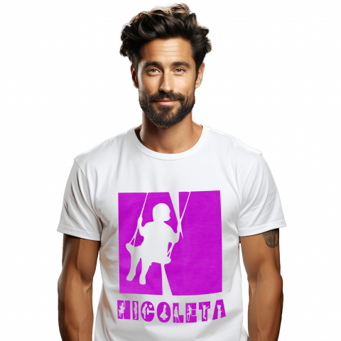 Cadouri Pentru Copii - Tricou Personalizat Barbati Pentru Iubitorii De Copii, Siluete Diverse, Text Nume Personalizat, Parinte, Culoare Mov, Alb, 100% Bumbac, Marime XS