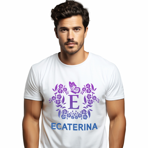 Cadouri Pentru Ea - Tricou Personalizat Barbati Pentru Iubitorii De Coroana Flori, Fluture, Natura, Text Nume Personalizat, Dragoste, Culoare Mov, Alb, 100% Bumbac, Marime XS