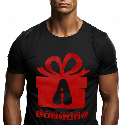 Cadouri Pentru Ea - Tricou Personalizat Barbati Pentru Iubitorii De Craciun, Cadou Cu Funda, Text Nume Personalizat, Copii, Culoare Rosu, Negru, 100% Bumbac, Marime XL