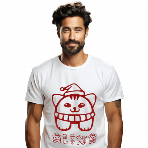 Cadouri Pentru Ea - Tricou Personalizat Barbati Pentru Iubitorii De Craciun, Caine Cu Fular Si Caciula, Text Nume Personalizat, Culoare Rosu, Alb, 100% Bumbac, Marime XS