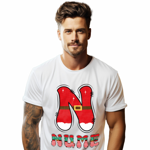 Cadouri Personalizate - Tricou Personalizat Barbati Pentru Iubitorii De Craciun, Mos Craciun, Text Nume Personalizat, Copii, Culoare Rosu, alb, Verde, Alb, 100% Bumbac, Marime XS