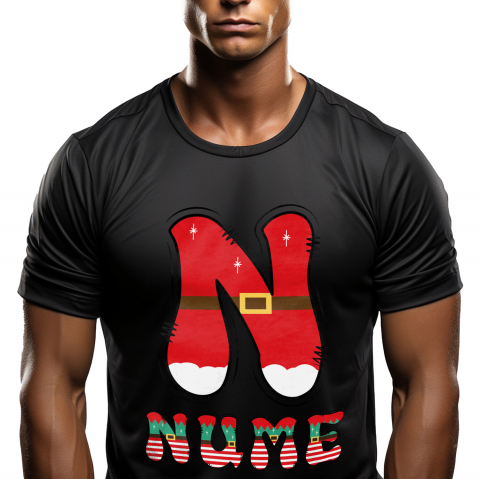 Tricouri Personalizate - Tricou Personalizat Barbati Pentru Iubitorii De Craciun, Mos Craciun, Text Nume Personalizat, Copii, Culoare Rosu, alb, Verde, Negru, 100% Bumbac, Marime L