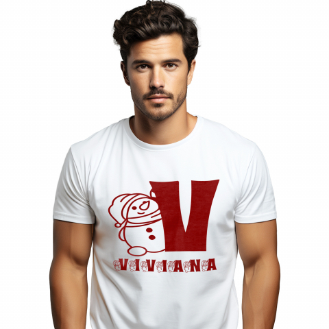 Cadouri Pentru Ea - Tricou Personalizat Barbati Pentru Iubitorii De Craciun, Urs Gras Cu Caciula, Text Nume Personalizat, Copii, Culoare Rosu, Alb, 100% Bumbac, Marime XS