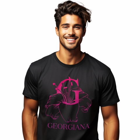 Tricouri Personalizate - Tricou Personalizat Barbati Pentru Iubitorii De Crini, Flori, Natura, Text Nume Personalizat, Dragoste, Culoare Rosu, Negru, 100% Bumbac, Marime L