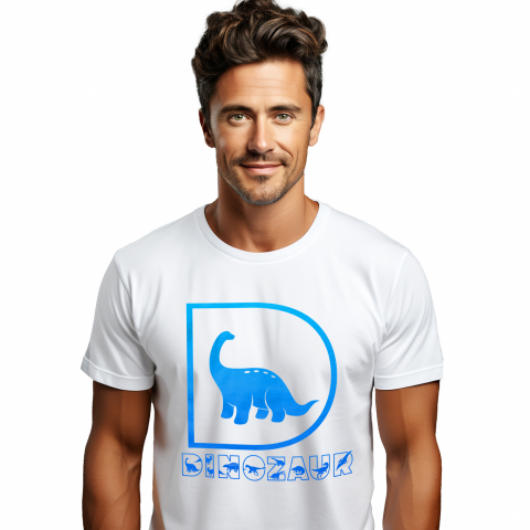 Cadouri Pentru Copii - Tricou Personalizat Barbati Pentru Iubitorii De Dinozauri, Animal, Text Personalizat, Culoare Albastru,Copii, Alb, 100% Bumbac, Marime XS